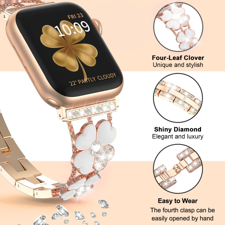 For Apple Watch SE 40mm Petal Metal Diamond Watch Band(Rose Gold+White) - Watch Bands by PMC TechLife | Online Shopping South Africa | PMC TechLife