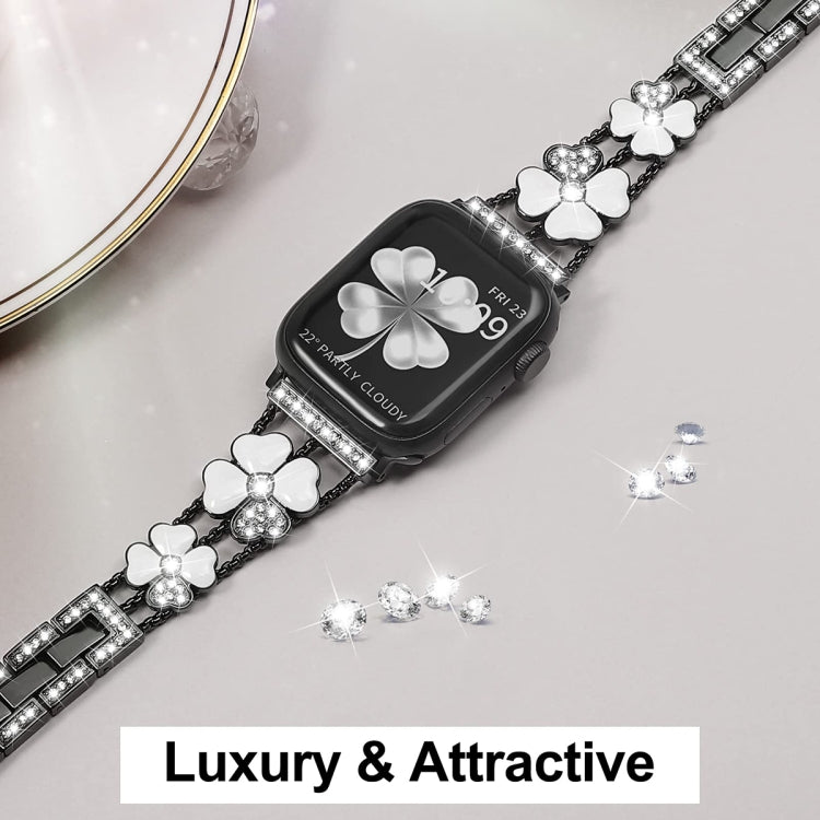 For Apple Watch SE 44mm Petal Metal Diamond Watch Band(Black+White) -  by PMC TechLife | Online Shopping South Africa | PMC TechLife