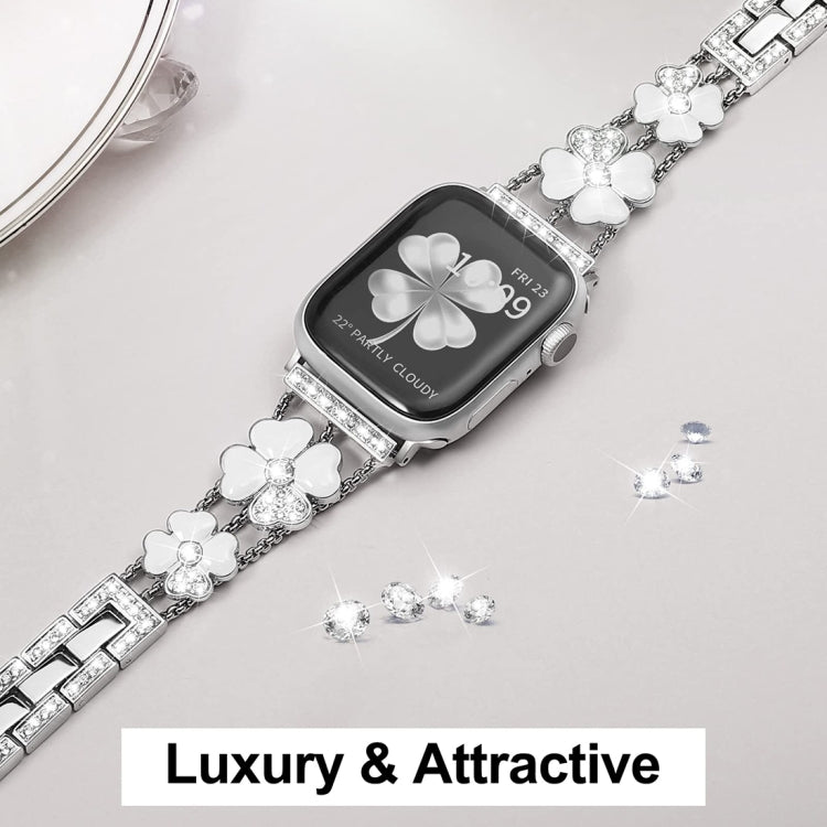 For Apple Watch SE 44mm Petal Metal Diamond Watch Band(Silver+White) - Watch Bands by PMC TechLife | Online Shopping South Africa | PMC TechLife