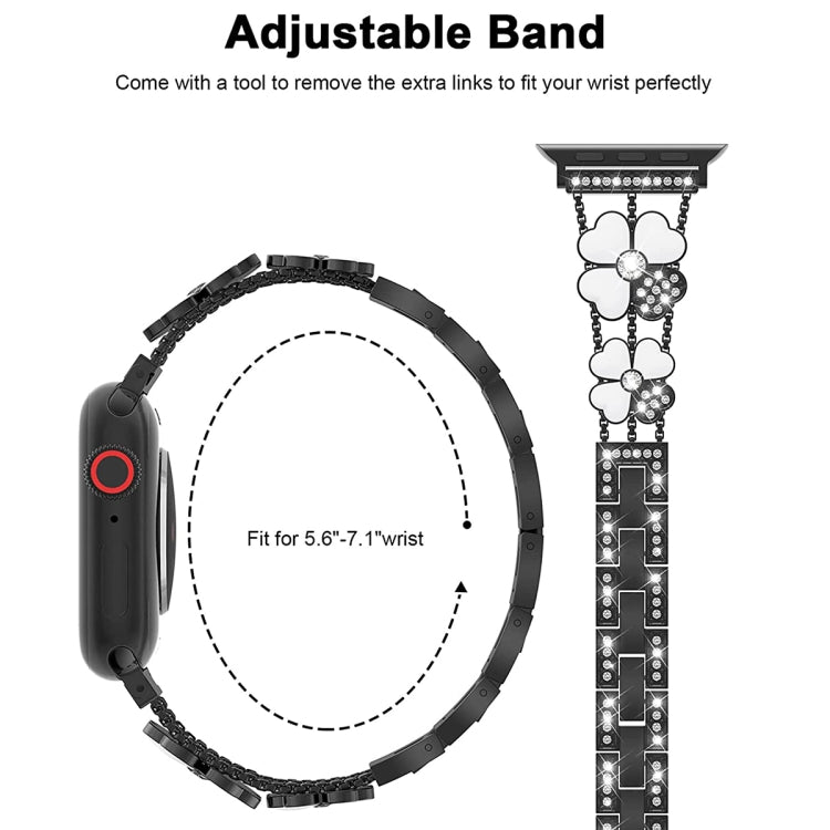 For Apple Watch 5 40mm Petal Metal Diamond Watch Band(Black+White) - Watch Bands by PMC TechLife | Online Shopping South Africa | PMC TechLife