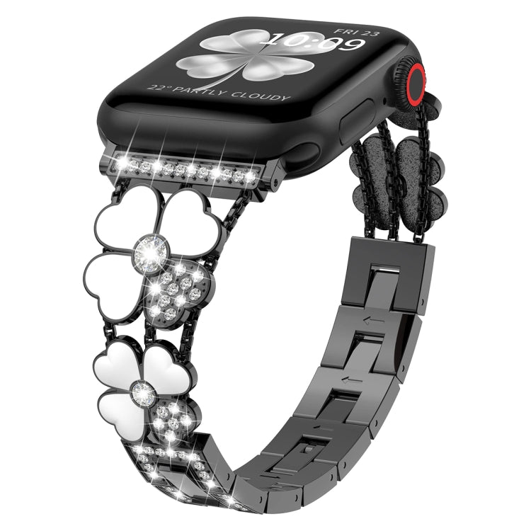 For Apple Watch 5 44mm Petal Metal Diamond Watch Band(Black+White) -  by PMC TechLife | Online Shopping South Africa | PMC TechLife