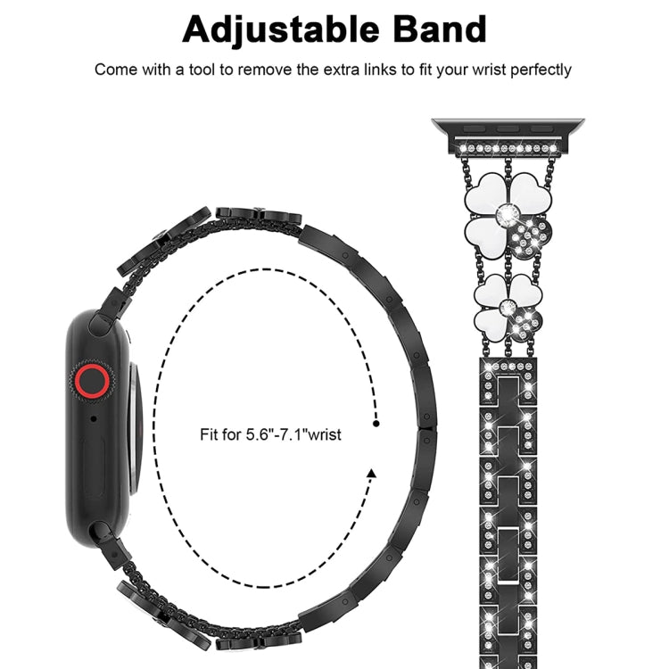 For Apple Watch 5 44mm Petal Metal Diamond Watch Band(Black+White) -  by PMC TechLife | Online Shopping South Africa | PMC TechLife