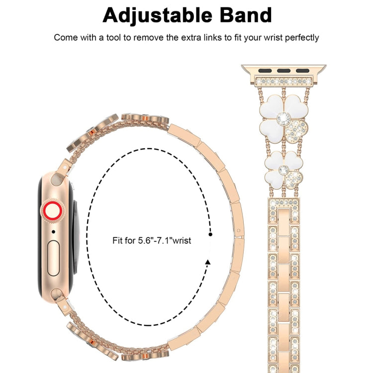 For Apple Watch 5 44mm Petal Metal Diamond Watch Band(Rose Gold+White) -  by PMC TechLife | Online Shopping South Africa | PMC TechLife