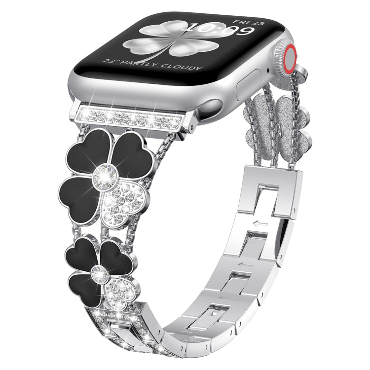 For Apple Watch 4 40mm Petal Metal Diamond Watch Band(Sliver+Black) -  by PMC TechLife | Online Shopping South Africa | PMC TechLife