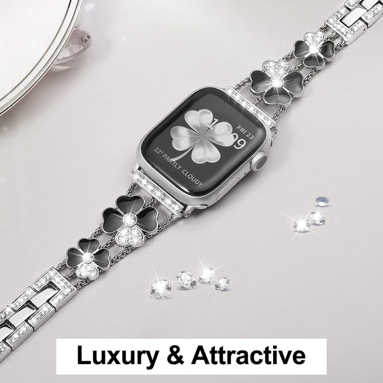 For Apple Watch 4 40mm Petal Metal Diamond Watch Band(Sliver+Black) -  by PMC TechLife | Online Shopping South Africa | PMC TechLife