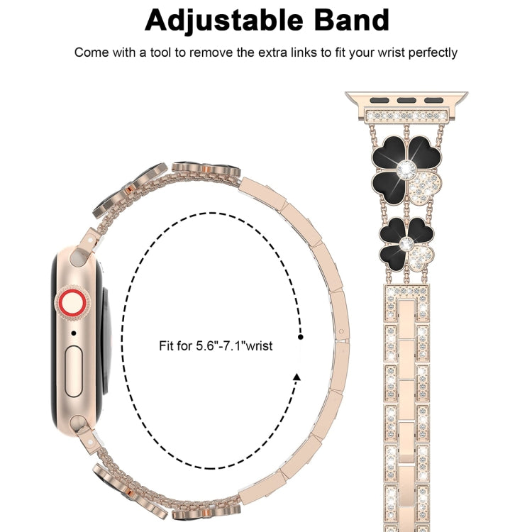 For Apple Watch 4 44mm Petal Metal Diamond Watch Band(Rose Gold+Black) - Watch Bands by PMC TechLife | Online Shopping South Africa | PMC TechLife