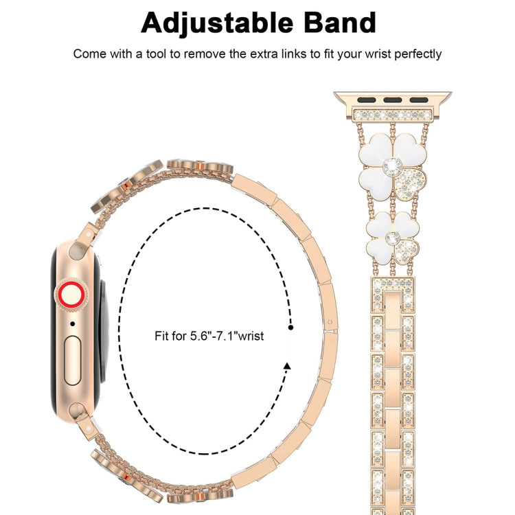 For Apple Watch 3 38mm Petal Metal Diamond Watch Band(Rose Gold+White) - Watch Bands by PMC TechLife | Online Shopping South Africa | PMC TechLife