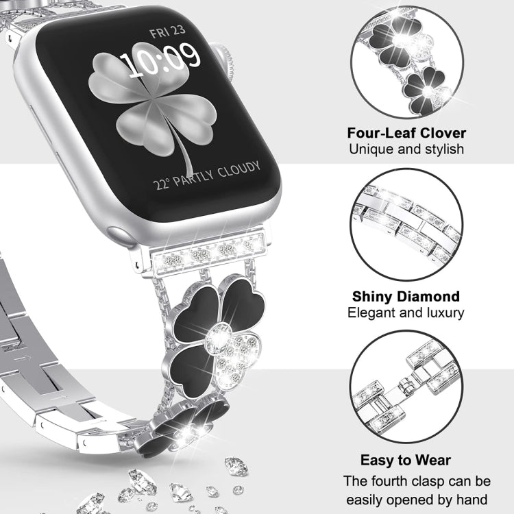 For Apple Watch 3 38mm Petal Metal Diamond Watch Band(Sliver+Black) -  by PMC TechLife | Online Shopping South Africa | PMC TechLife