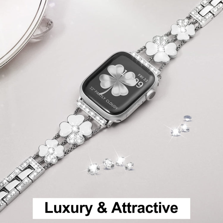 For Apple Watch 3 38mm Petal Metal Diamond Watch Band(Sliver+White) -  by PMC TechLife | Online Shopping South Africa | PMC TechLife
