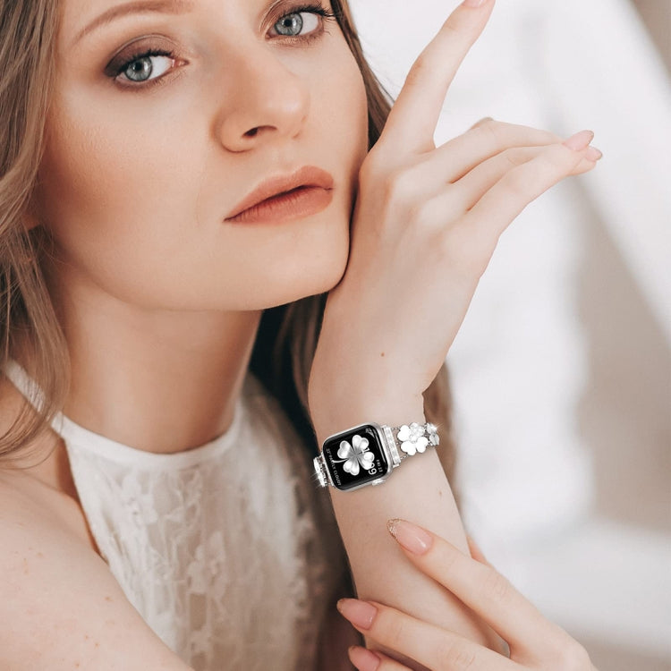 For Apple Watch 3 42mm Petal Metal Diamond Watch Band(Silver+White) - Watch Bands by PMC TechLife | Online Shopping South Africa | PMC TechLife