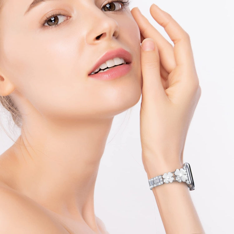 For Apple Watch 3 42mm Petal Metal Diamond Watch Band(Silver+White) - Watch Bands by PMC TechLife | Online Shopping South Africa | PMC TechLife