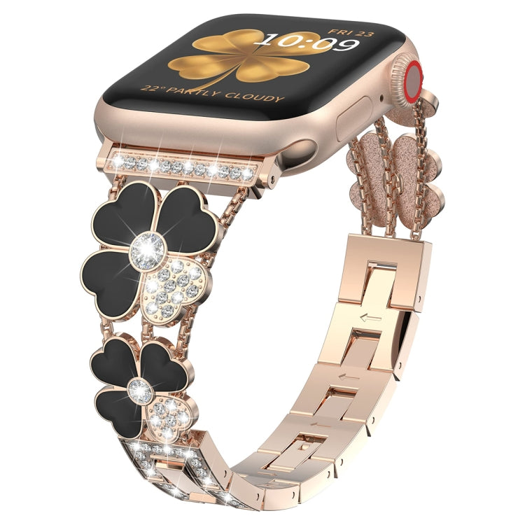 For Apple Watch 2 42 mm Petal Metal Diamond Watch Band(Rose Gold+Black) -  by PMC TechLife | Online Shopping South Africa | PMC TechLife