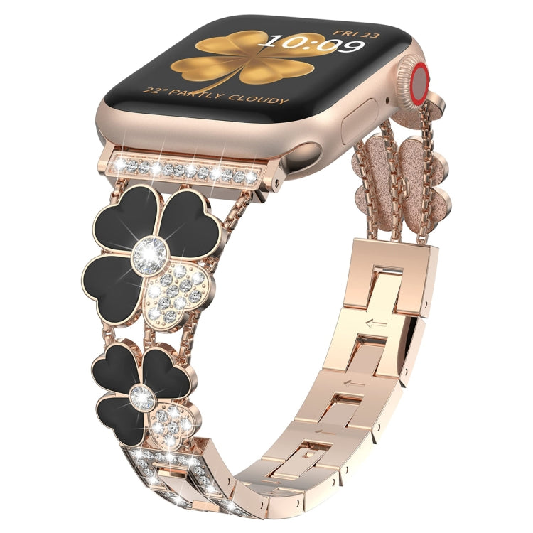 For Apple Watch 38mm Petal Metal Diamond Watch Band(Rose Gold+Black) - Watch Bands by PMC TechLife | Online Shopping South Africa | PMC TechLife