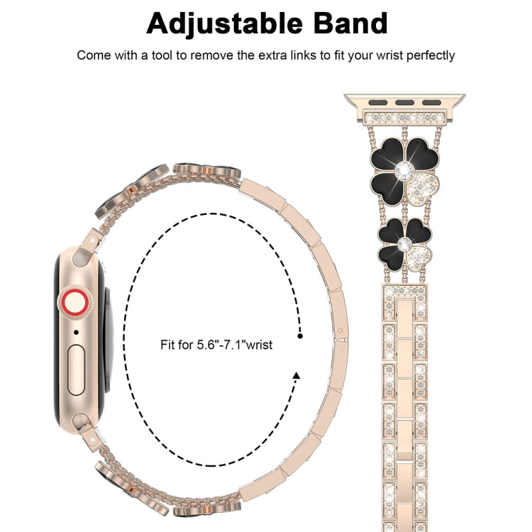 For Apple Watch 38mm Petal Metal Diamond Watch Band(Rose Gold+Black) - Watch Bands by PMC TechLife | Online Shopping South Africa | PMC TechLife