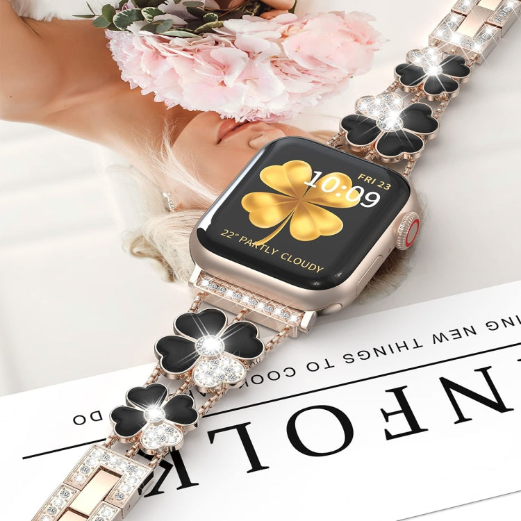 For Apple Watch 38mm Petal Metal Diamond Watch Band(Rose Gold+Black) - Watch Bands by PMC TechLife | Online Shopping South Africa | PMC TechLife