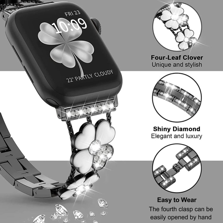 For Apple Watch 42mm Petal Metal Diamond Watch Band(Black+White) -  by PMC TechLife | Online Shopping South Africa | PMC TechLife