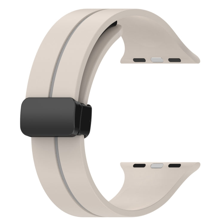 Two Color Folding Buckle Silicone Watch Band For Apple Watch 8 41mm(Starlight+Grey) - Watch Bands by PMC TechLife | Online Shopping South Africa | PMC TechLife