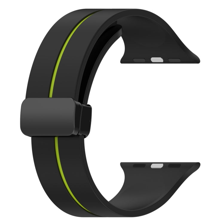 Two Color Folding Buckle Silicone Watch Band For Apple Watch 7 41mm(Black+Lime) -  by PMC TechLife | Online Shopping South Africa | PMC TechLife