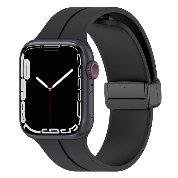 Two Color Folding Buckle Silicone Watch Band For Apple Watch 7 45mm(Black+Blue) - Watch Bands by PMC TechLife | Online Shopping South Africa | PMC TechLife