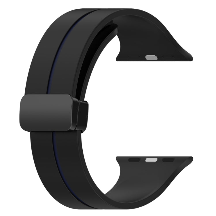 Two Color Folding Buckle Silicone Watch Band For Apple Watch 7 45mm(Black+Blue) - Watch Bands by PMC TechLife | Online Shopping South Africa | PMC TechLife