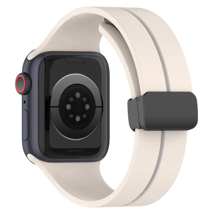 Two Color Folding Buckle Silicone Watch Band For Apple Watch SE 2022 40mm(Starlight+Grey) -  by PMC TechLife | Online Shopping South Africa | PMC TechLife