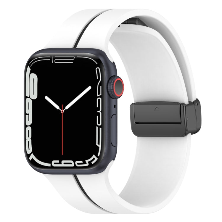 Two Color Folding Buckle Silicone Watch Band For Apple Watch SE 2022 44mm(White+Black) - Watch Bands by PMC TechLife | Online Shopping South Africa | PMC TechLife