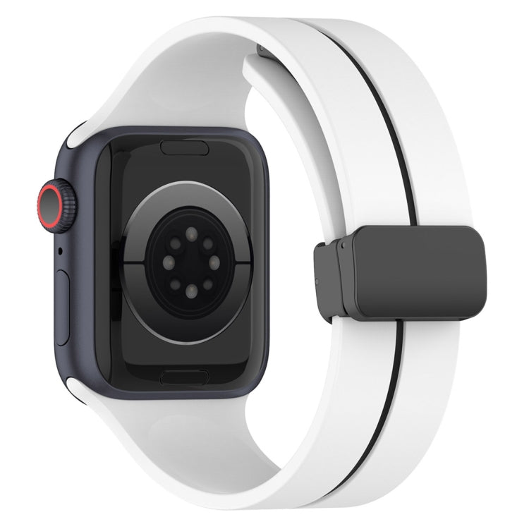 Two Color Folding Buckle Silicone Watch Band For Apple Watch SE 2022 44mm(White+Black) - Watch Bands by PMC TechLife | Online Shopping South Africa | PMC TechLife