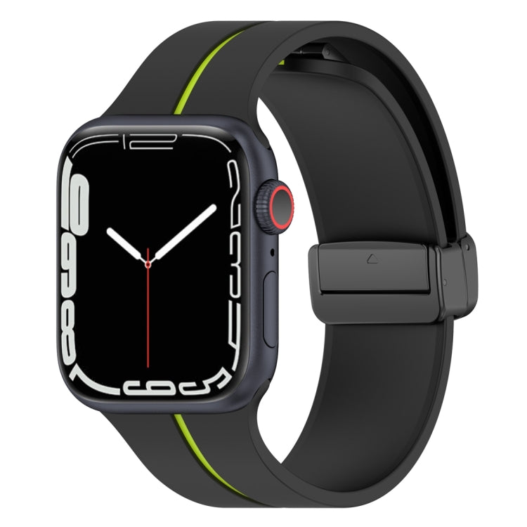 Two Color Folding Buckle Silicone Watch Band For Apple Watch SE 2022 44mm(Black+Lime) - Watch Bands by PMC TechLife | Online Shopping South Africa | PMC TechLife