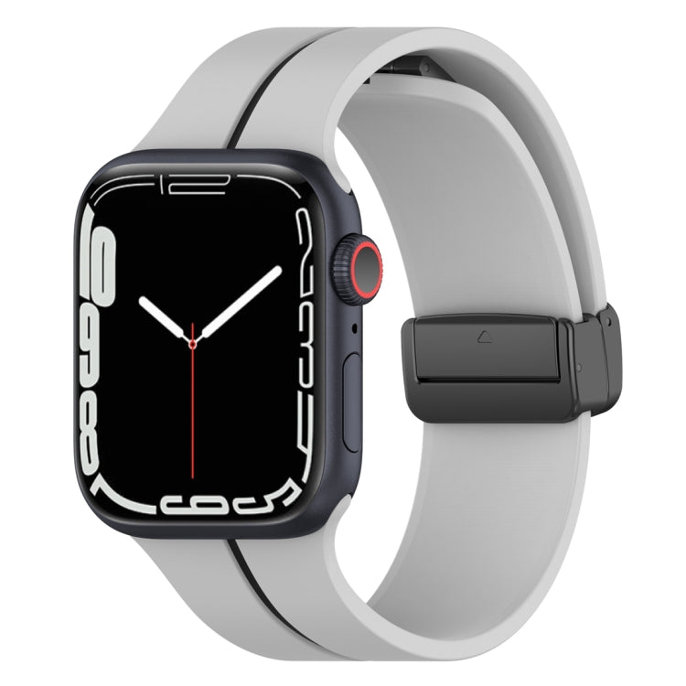 Two Color Folding Buckle Silicone Watch Band For Apple Watch SE 2022 44mm(Light Grey+Black) - Watch Bands by PMC TechLife | Online Shopping South Africa | PMC TechLife