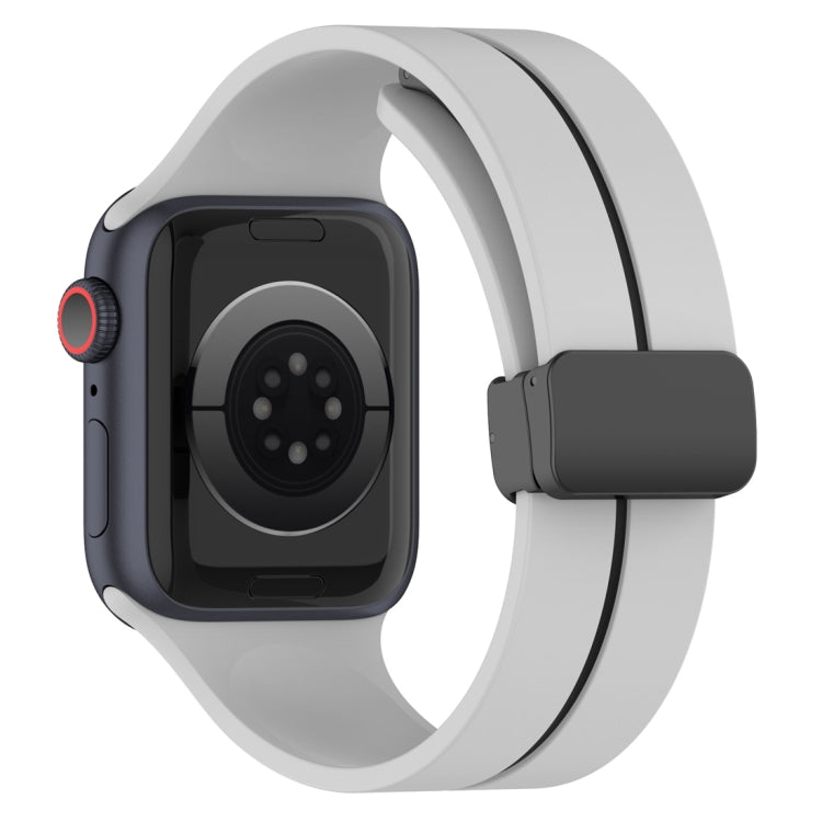 Two Color Folding Buckle Silicone Watch Band For Apple Watch SE 2022 44mm(Light Grey+Black) - Watch Bands by PMC TechLife | Online Shopping South Africa | PMC TechLife