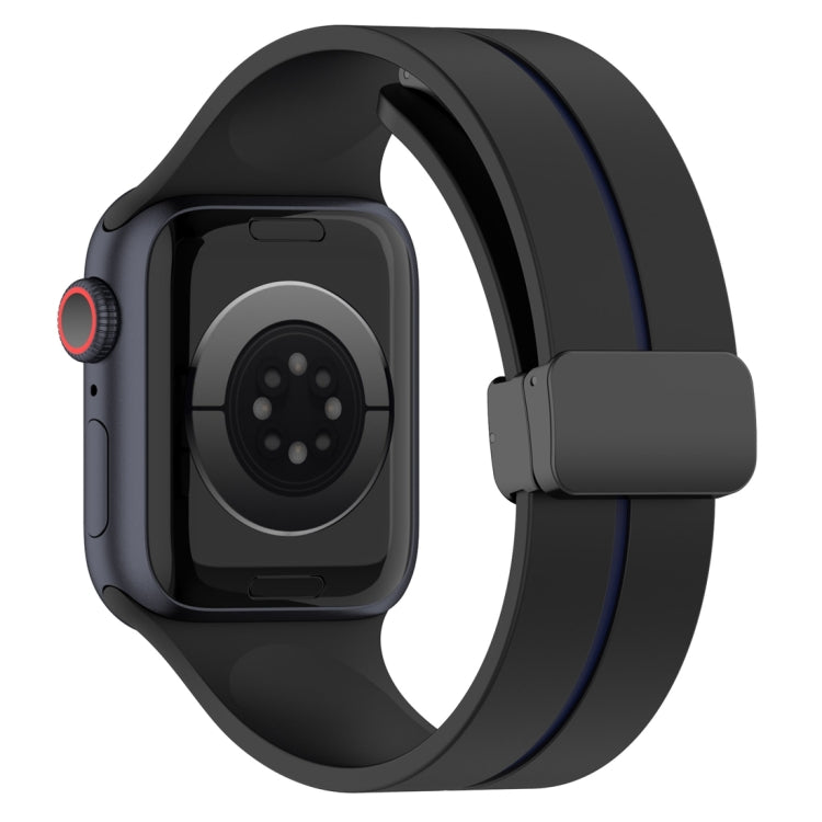 Two Color Folding Buckle Silicone Watch Band For Apple Watch SE 44mm(Black+Blue) -  by PMC TechLife | Online Shopping South Africa | PMC TechLife