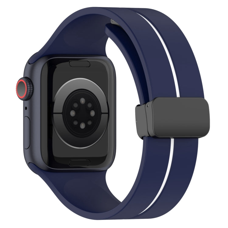 Two Color Folding Buckle Silicone Watch Band For Apple Watch 6 44mm(Midnight Blue+White) -  by PMC TechLife | Online Shopping South Africa | PMC TechLife