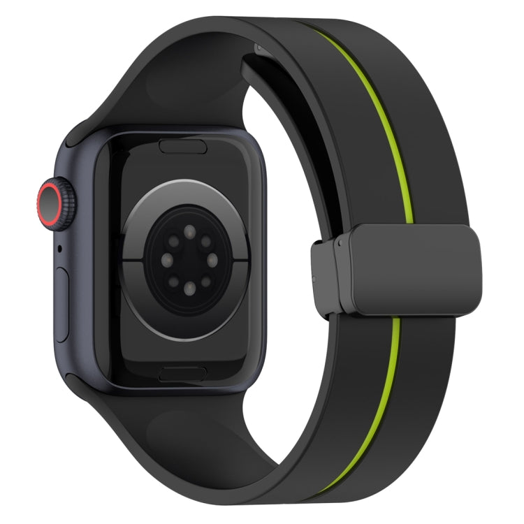 Two Color Folding Buckle Silicone Watch Band For Apple Watch 5 40mm(Black+Lime) - Watch Bands by PMC TechLife | Online Shopping South Africa | PMC TechLife