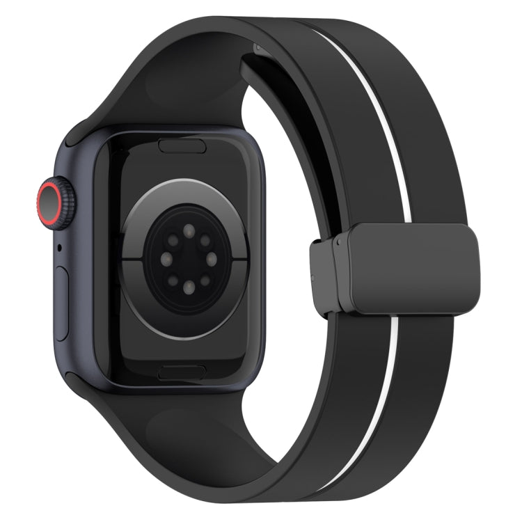 Two Color Folding Buckle Silicone Watch Band For Apple Watch 5 44mm(Black+White) - Watch Bands by PMC TechLife | Online Shopping South Africa | PMC TechLife
