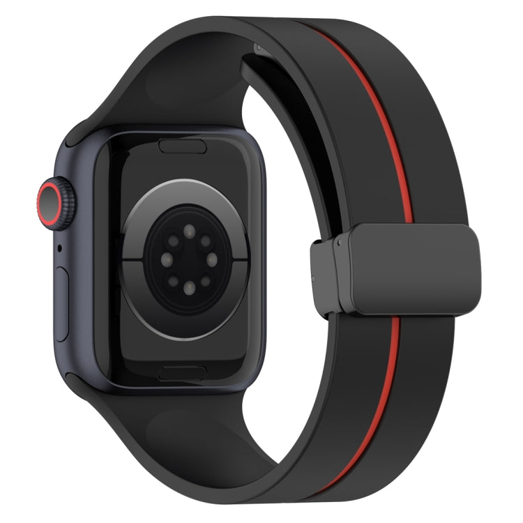Two Color Folding Buckle Silicone Watch Band For Apple Watch 5 44mm(Black+Red) -  by PMC TechLife | Online Shopping South Africa | PMC TechLife