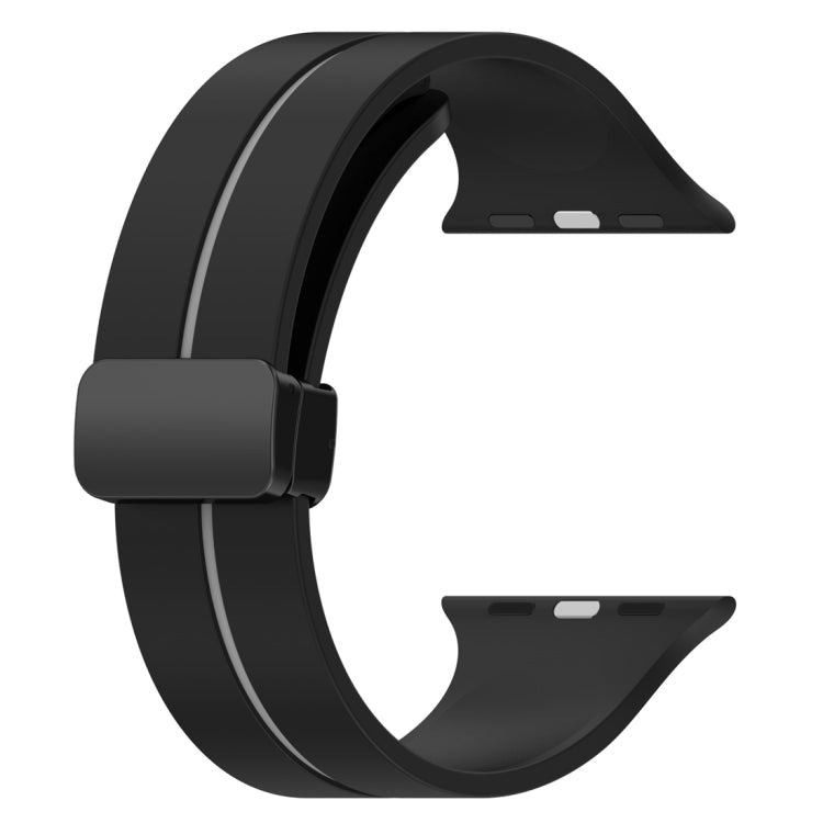 Two Color Folding Buckle Silicone Watch Band For Apple Watch 5 44mm(Black+Grey) -  by PMC TechLife | Online Shopping South Africa | PMC TechLife