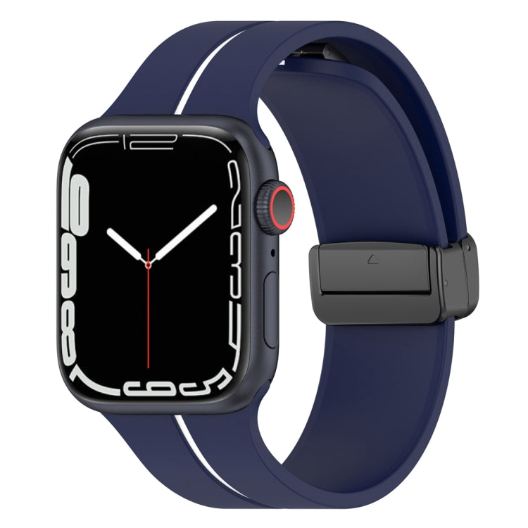 Two Color Folding Buckle Silicone Watch Band For Apple Watch 5 44mm(Midnight Blue+White) -  by PMC TechLife | Online Shopping South Africa | PMC TechLife