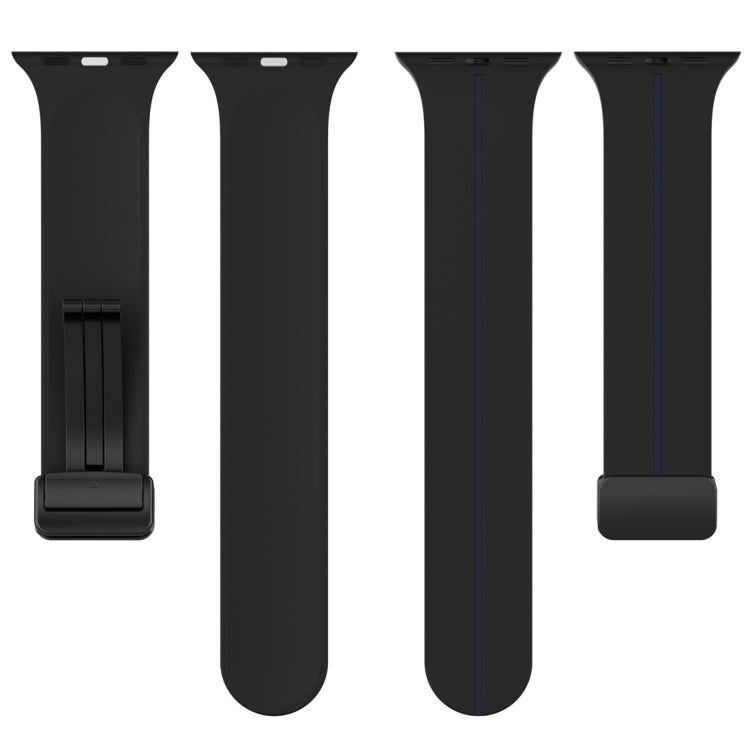 Two Color Folding Buckle Silicone Watch Band For Apple Watch 2 38mm(Black+Blue) - Watch Bands by PMC TechLife | Online Shopping South Africa | PMC TechLife
