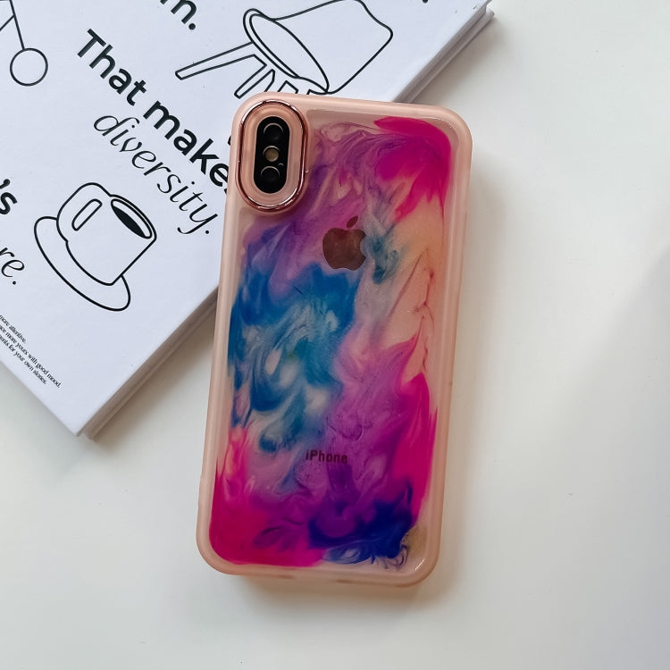 For iPhone X / XS Oil Painting Electroplating TPU Phone Case(Pink) - More iPhone Cases by PMC TechLife | Online Shopping South Africa | PMC TechLife