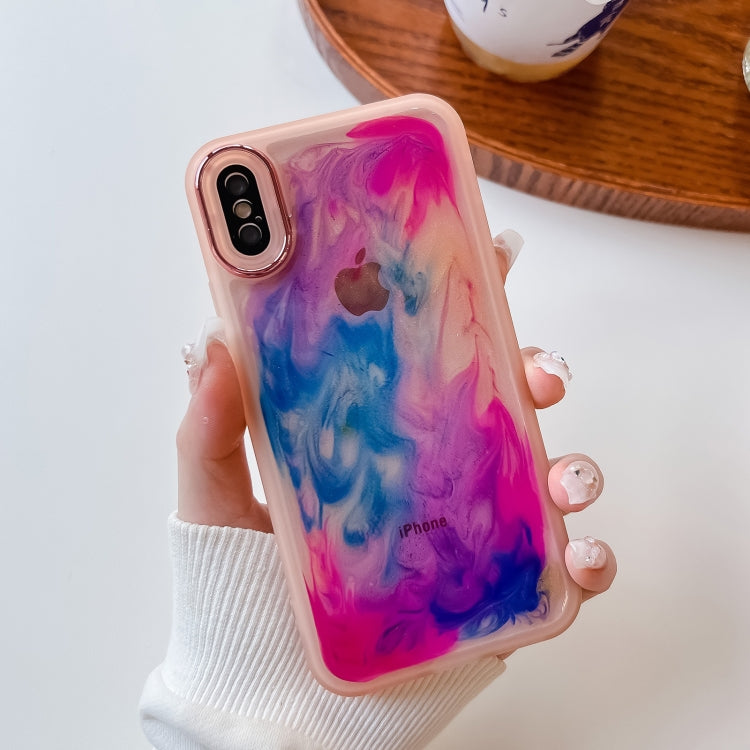 For iPhone X / XS Oil Painting Electroplating TPU Phone Case(Pink) - More iPhone Cases by PMC TechLife | Online Shopping South Africa | PMC TechLife