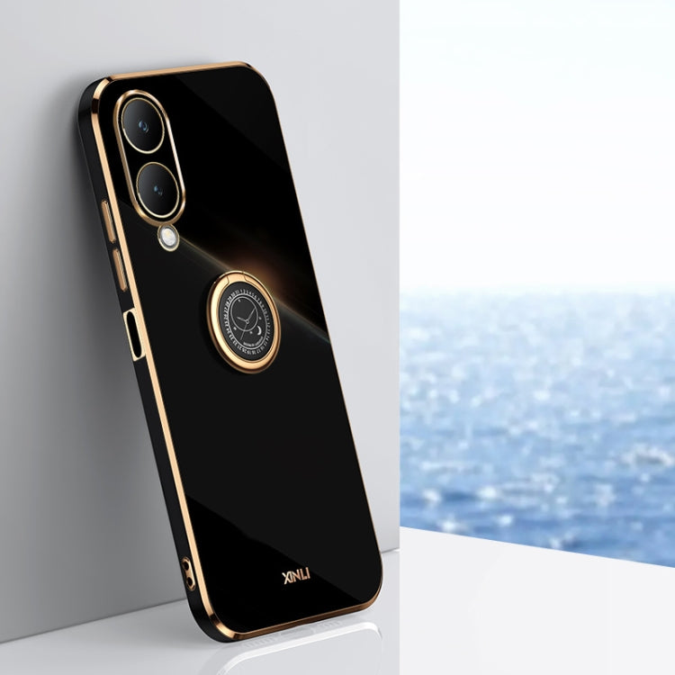 For vivo Y17S 4G XINLI Straight Edge 6D Electroplate TPU Phone Case with Ring Holder(Black) - vivo Cases by XINLI | Online Shopping South Africa | PMC TechLife | Buy Now Pay Later Mobicred