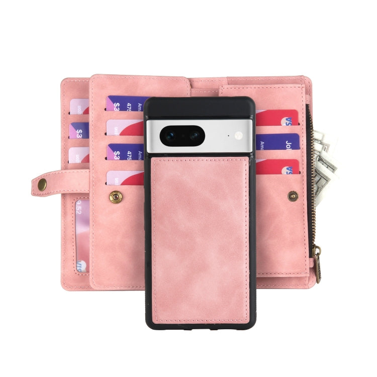 For Google Pixel 7 Zipper Wallet Detachable Magnetic Leather Phone Case(Pink) - free shipping - PMC TechLife - Order now!