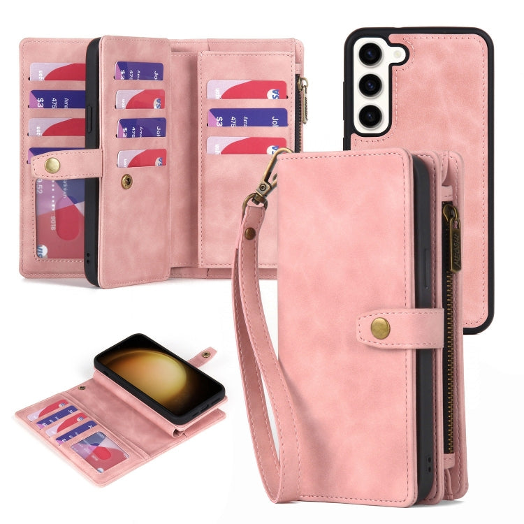 For Samsung Galaxy S23+ 5G Zipper Wallet Detachable MagSafe Leather Phone Case(Pink) - Galaxy S23+ 5G Cases by PMC TechLife | Online Shopping South Africa | PMC TechLife