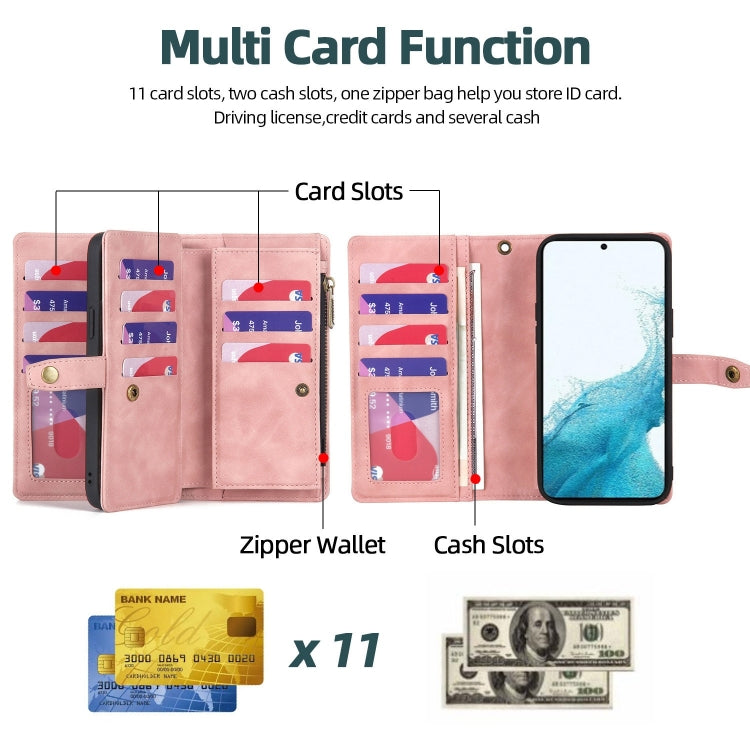 For Samsung Galaxy S21+ 5G Zipper Wallet Detachable MagSafe Leather Phone Case(Pink) - Galaxy S21+ 5G Cases by PMC TechLife | Online Shopping South Africa | PMC TechLife