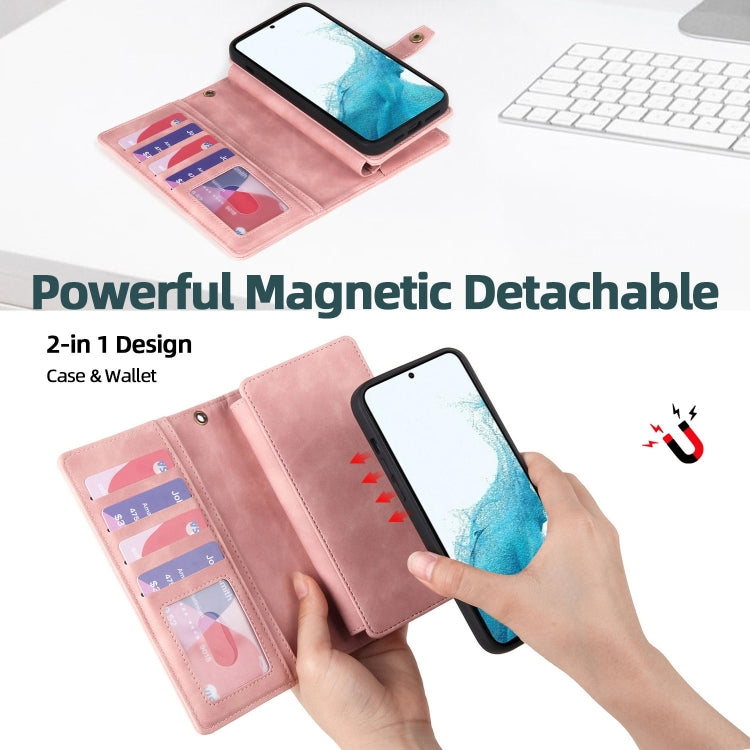 For Samsung Galaxy S21+ 5G Zipper Wallet Detachable MagSafe Leather Phone Case(Pink) - Galaxy S21+ 5G Cases by PMC TechLife | Online Shopping South Africa | PMC TechLife