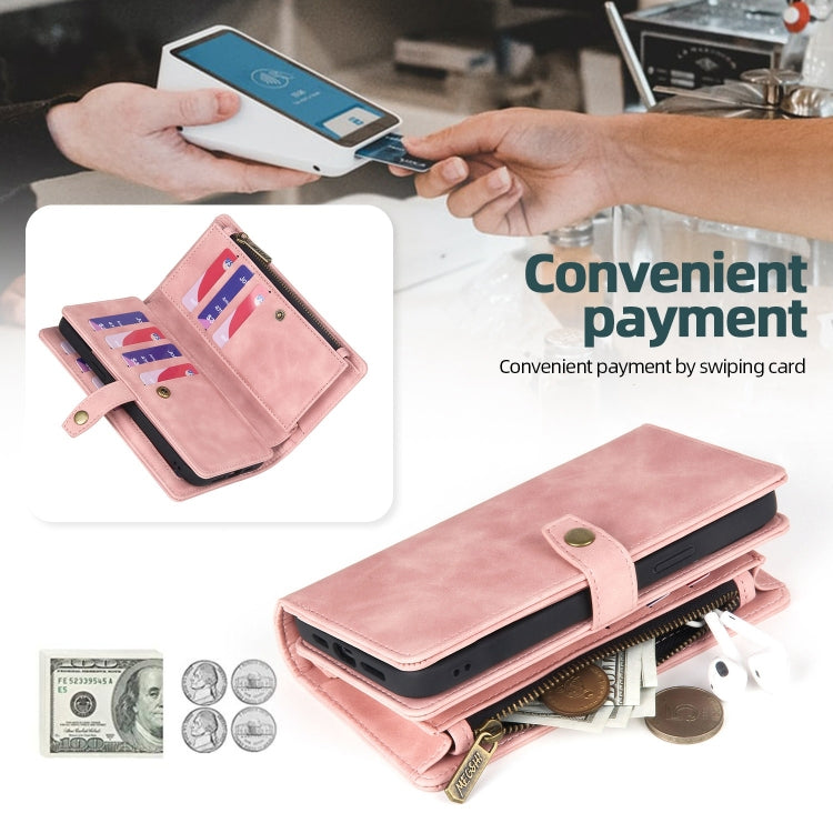 For Samsung Galaxy S21+ 5G Zipper Wallet Detachable MagSafe Leather Phone Case(Pink) - Galaxy S21+ 5G Cases by PMC TechLife | Online Shopping South Africa | PMC TechLife