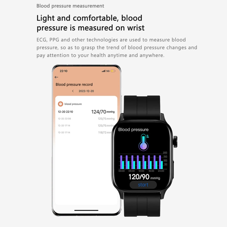 GT22 1.85 inch TFT Screen Silicone Band Health Smart Watch, Support Bluetooth Call / Plateau Blood Oxygen / Body Temperature / Arrhythmia / TI Heart Rate Monitoring(Black) -  by PMC TechLife | Online Shopping South Africa | PMC TechLife