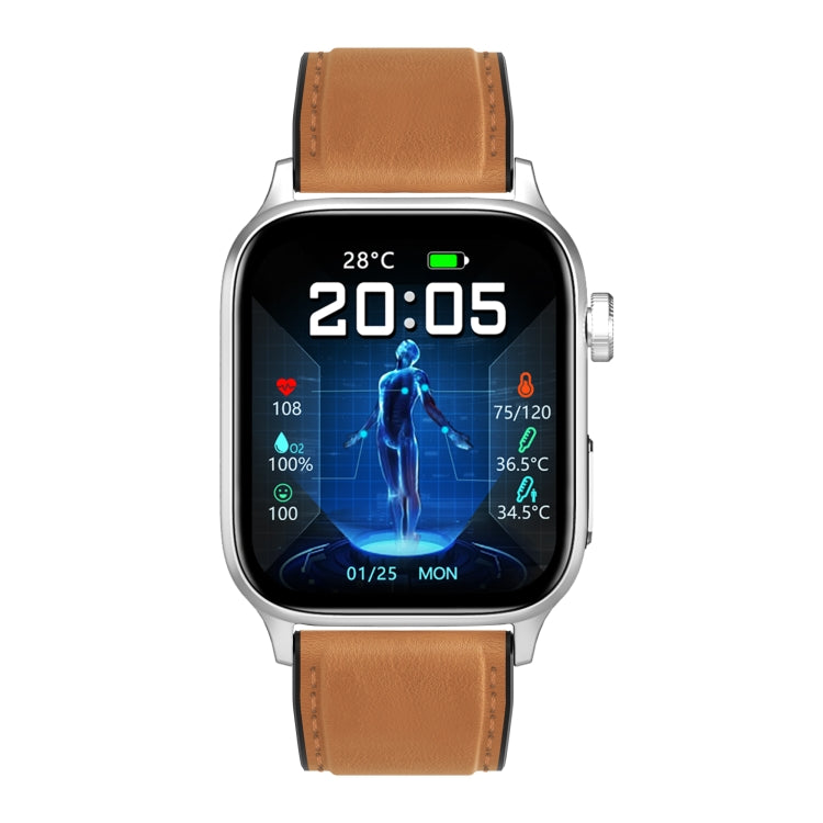 GT22 1.85 inch TFT Screen Leather Band Health Smart Watch, Support Bluetooth Call / Plateau Blood Oxygen / Body Temperature / Arrhythmia / TI Heart Rate Monitoring(Brown) -  by PMC TechLife | Online Shopping South Africa | PMC TechLife