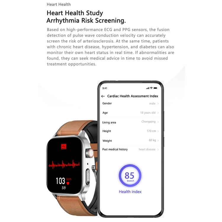 GT22 1.85 inch TFT Screen Leather Band Health Smart Watch, Support Bluetooth Call / Plateau Blood Oxygen / Body Temperature / Arrhythmia / TI Heart Rate Monitoring(Brown) -  by PMC TechLife | Online Shopping South Africa | PMC TechLife