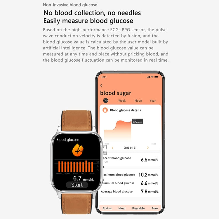 GT22 1.85 inch TFT Screen Leather Band Health Smart Watch, Support Bluetooth Call / Plateau Blood Oxygen / Body Temperature / Arrhythmia / TI Heart Rate Monitoring(Brown) -  by PMC TechLife | Online Shopping South Africa | PMC TechLife